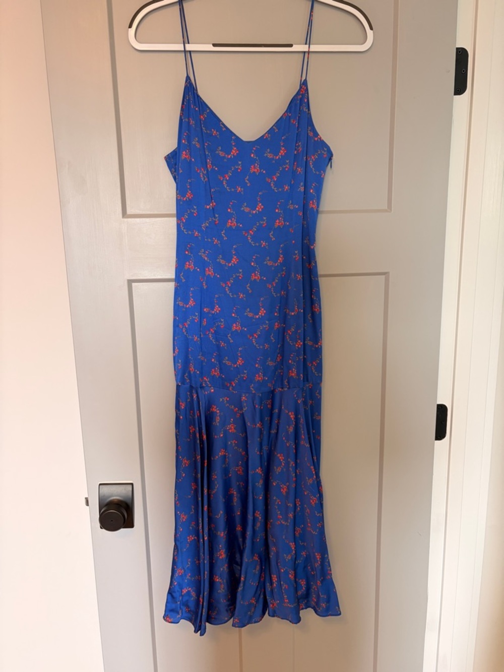 Caroline Constas Royal Blue Maxi Slip Dress with Pink Floral Print